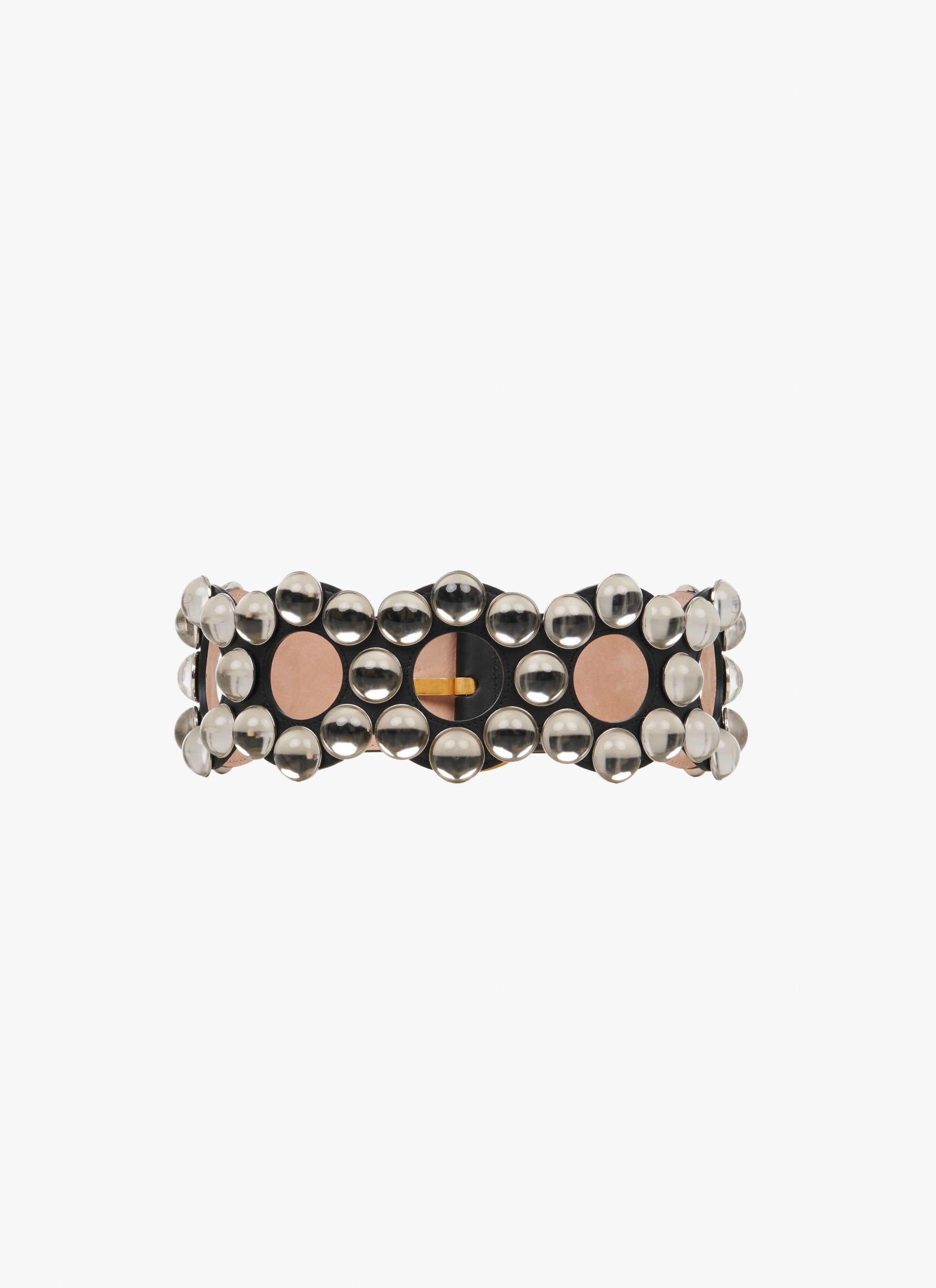Studded belt with round buckle in leather - Black