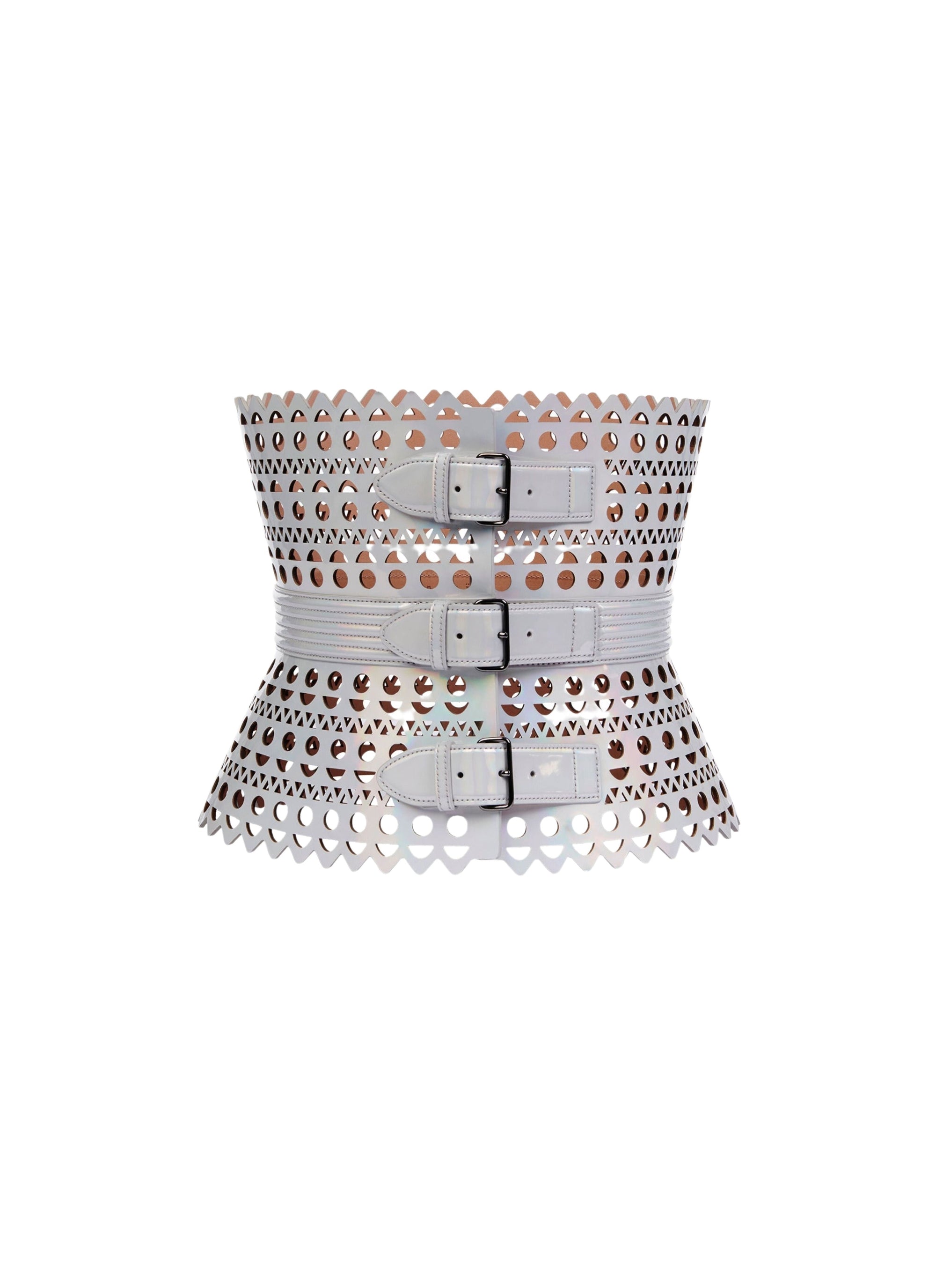 Leather triple buckle Vienna corset belt - Reflex White