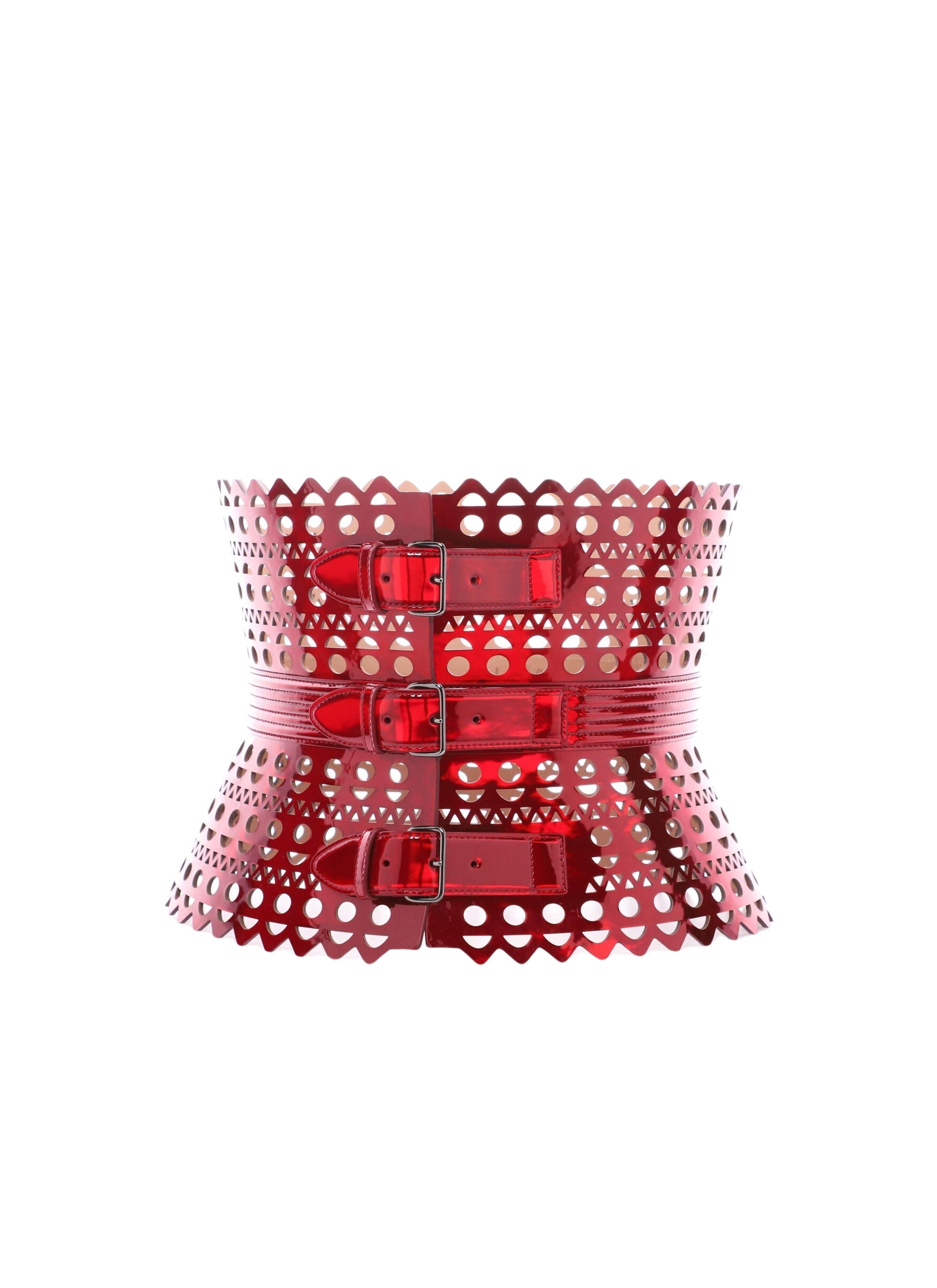 Corset belt vienne triple buckle leather - Reflex Red