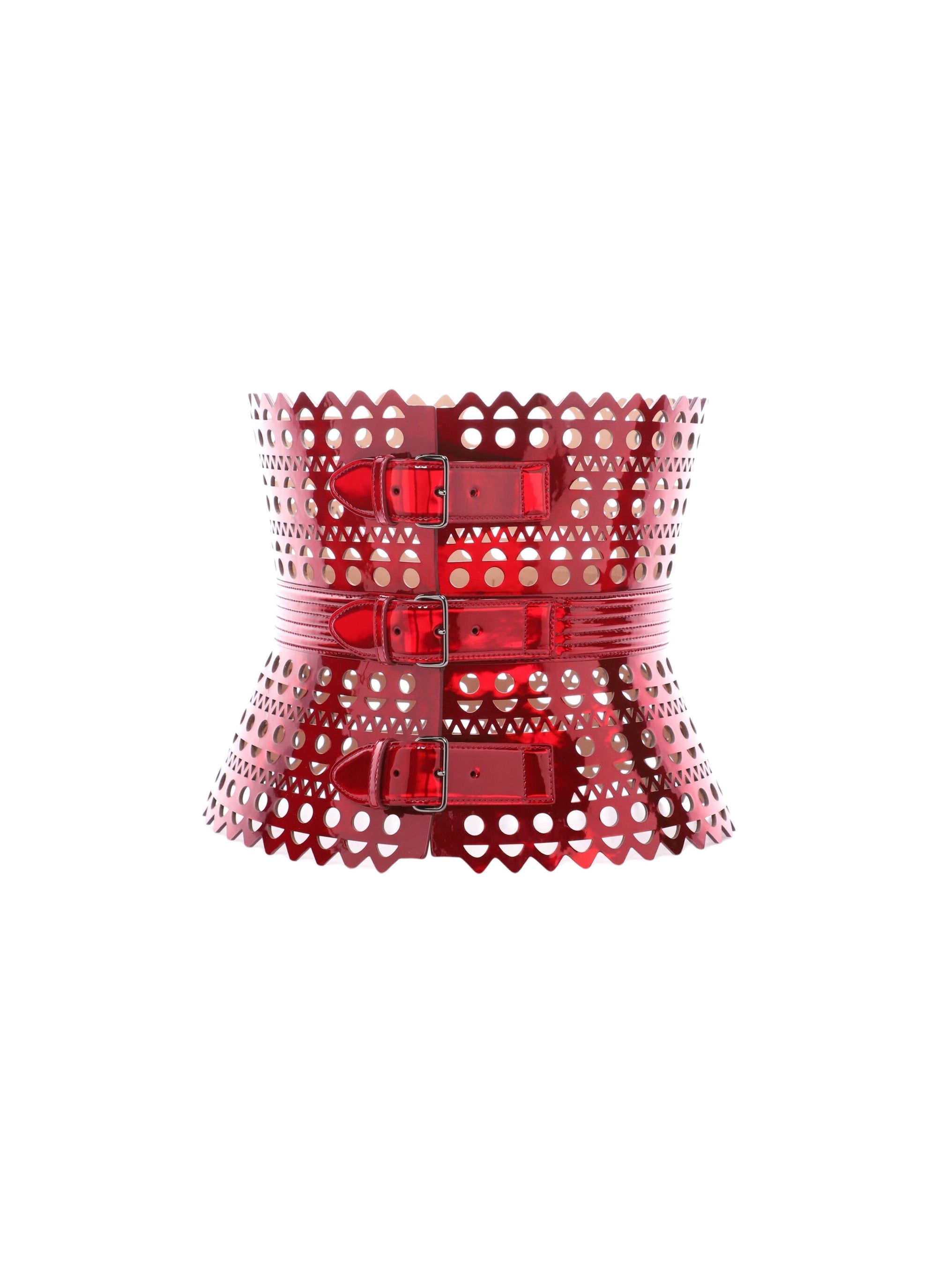 Leather triple buckle Vienna corset belt - Reflex Red