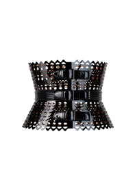 Wide multi buckle leather corset belt - Black