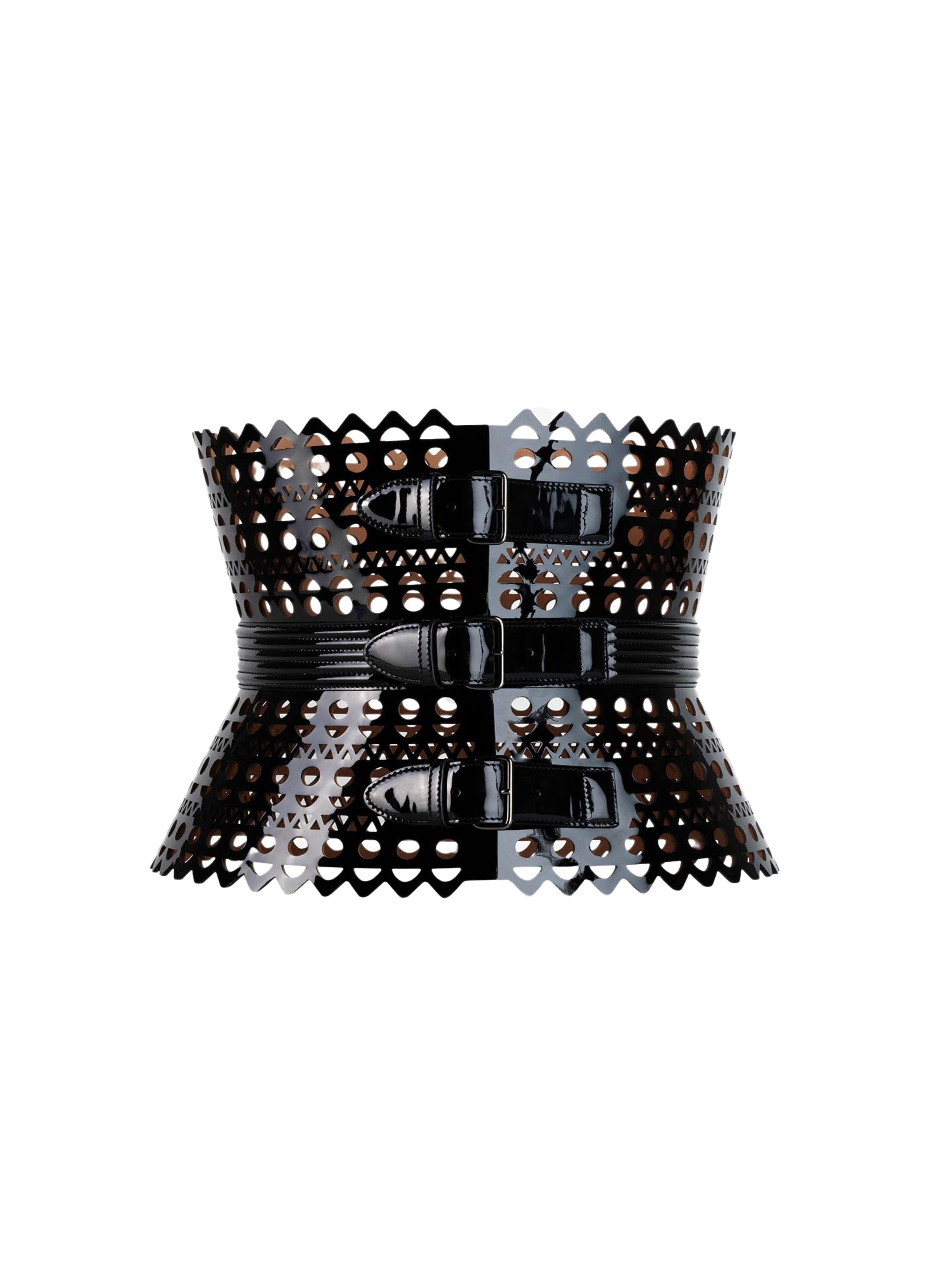 Wide multi buckle leather corset belt - Black