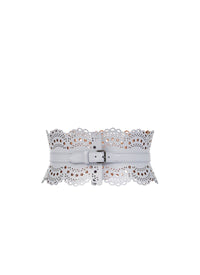 Ceinture corset cloutée en cuir - Tourterelle