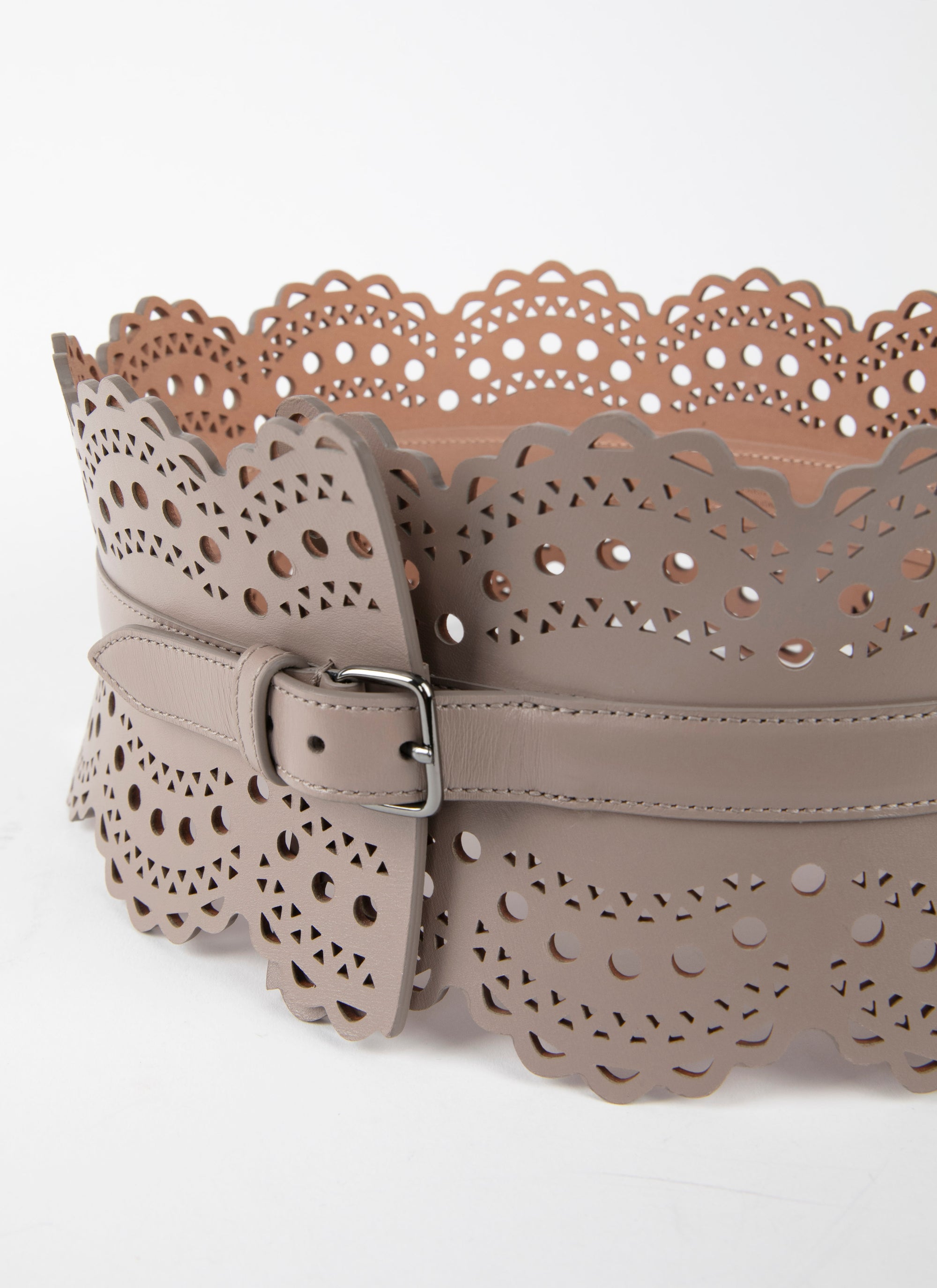 Ceinture corset cloutée en cuir - Tourterelle