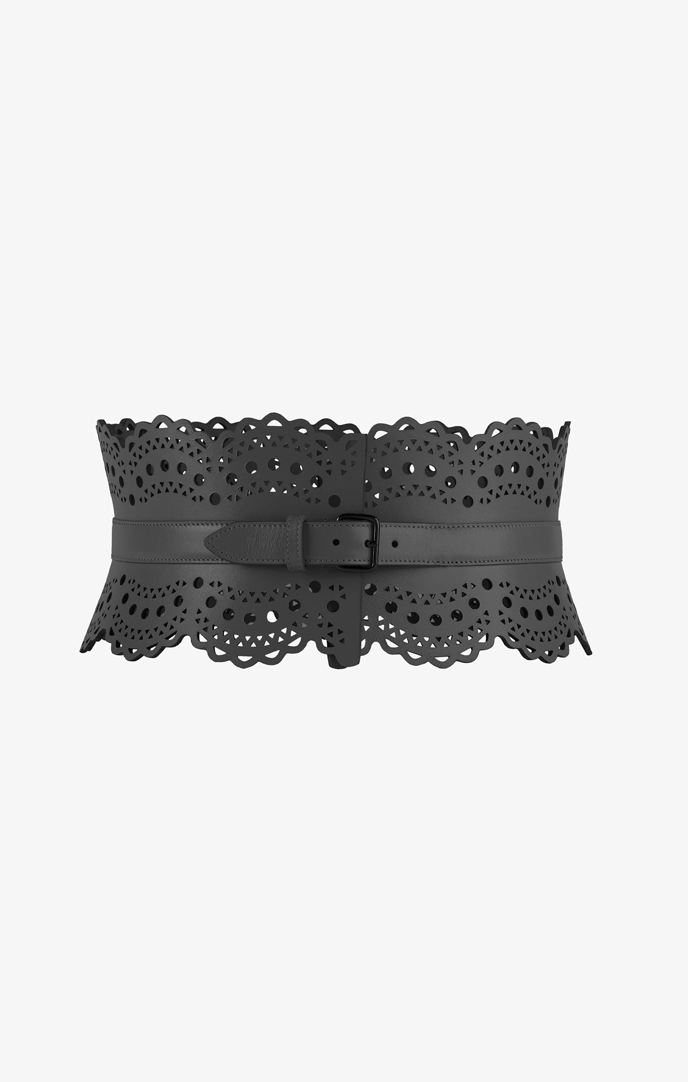 Ceinture corset cloutée en cuir - Tourterelle