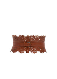 Studded leather corset belt - Cognac
