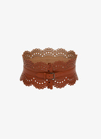 Studded leather corset belt - Cognac