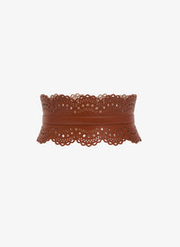 Studded leather corset belt - Cognac