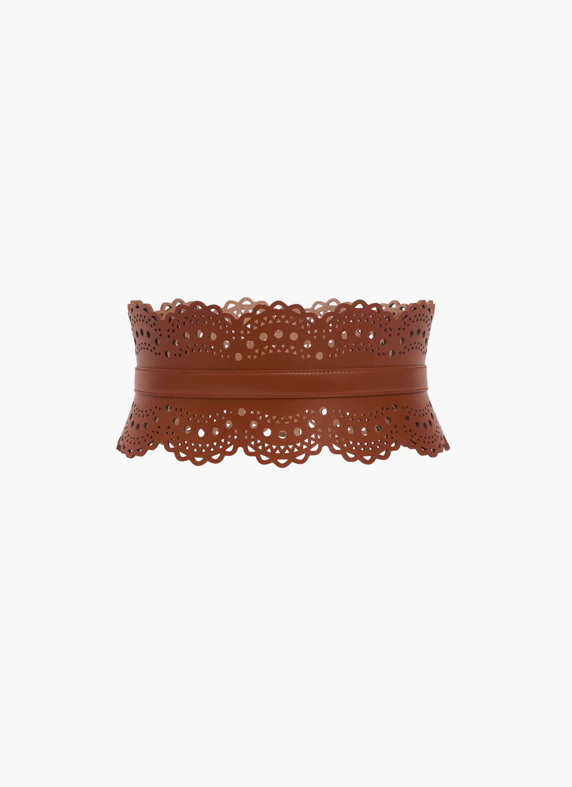 Studded leather corset belt - Cognac