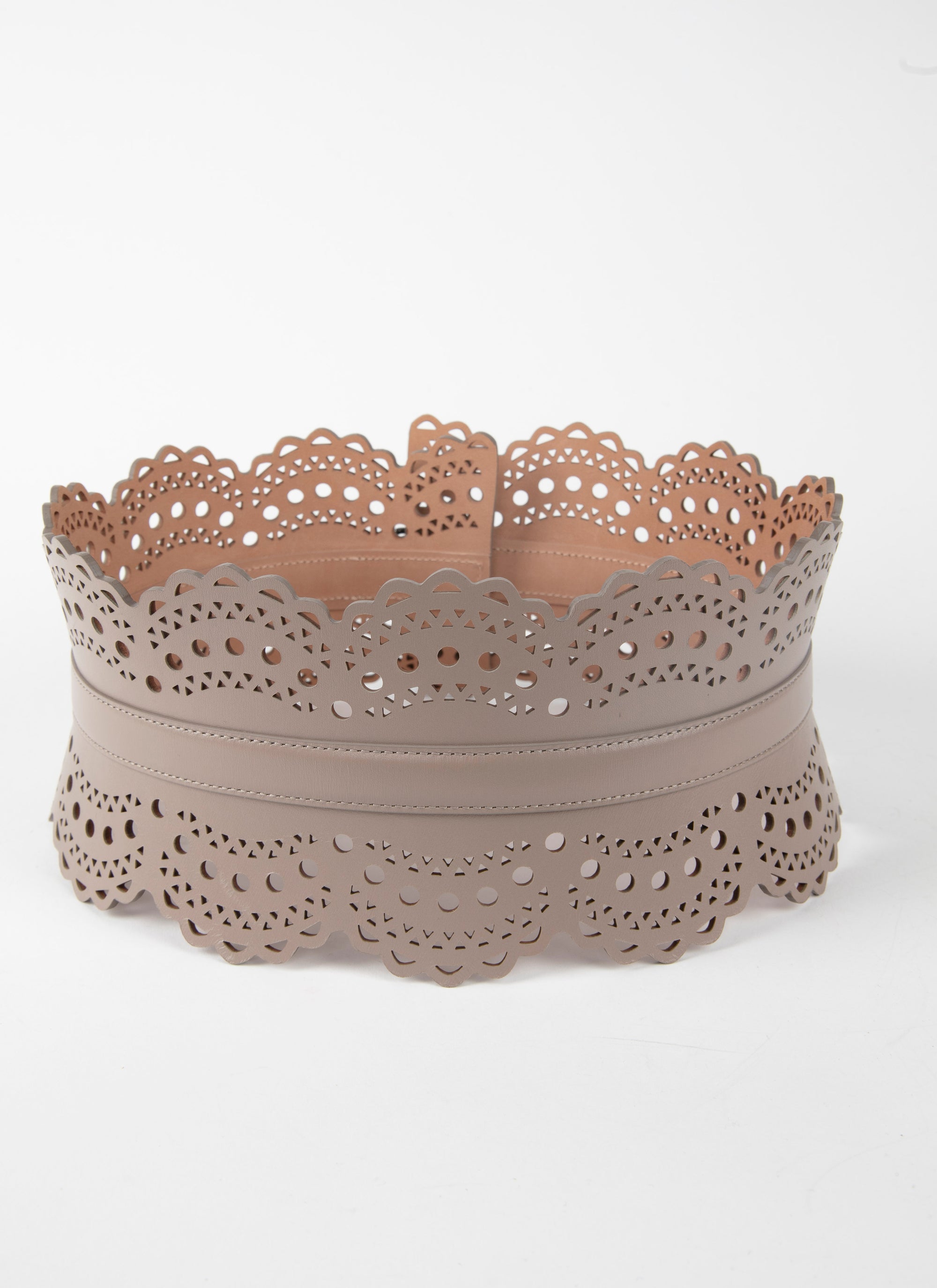Ceinture corset cloutée en cuir - Tourterelle