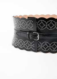 Studded corset belt in leather - Intense Black