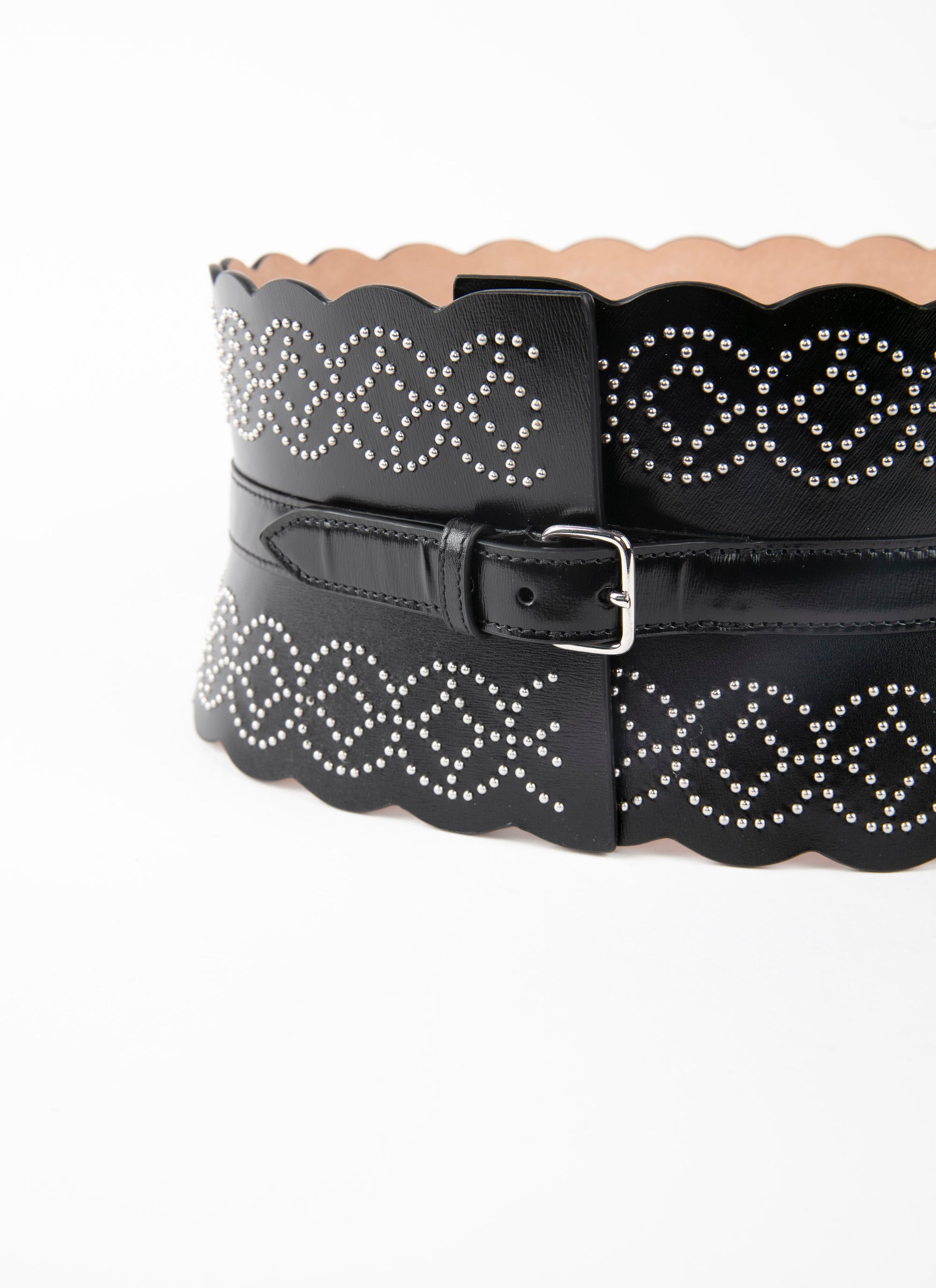 Studded corset belt in leather - Intense Black