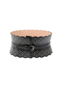 Studded corset belt in leather - Intense Black