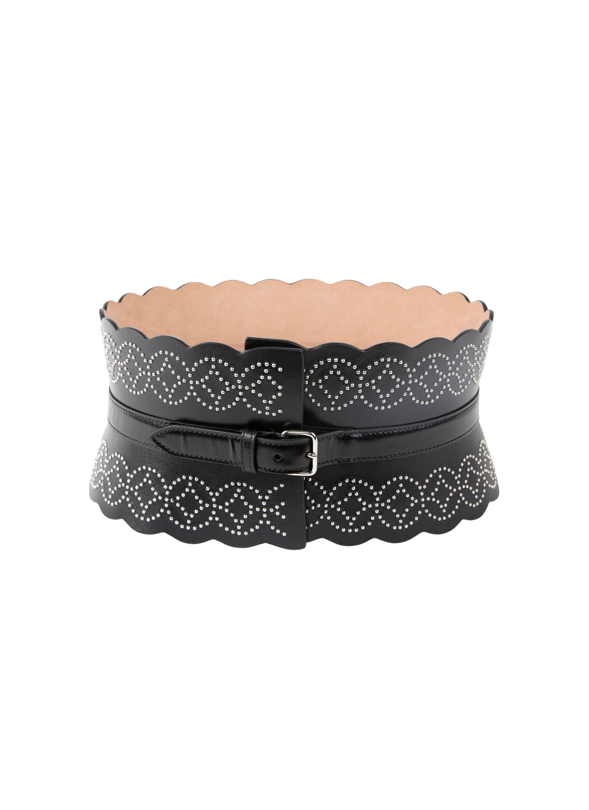 Studded corset belt in leather - Intense Black