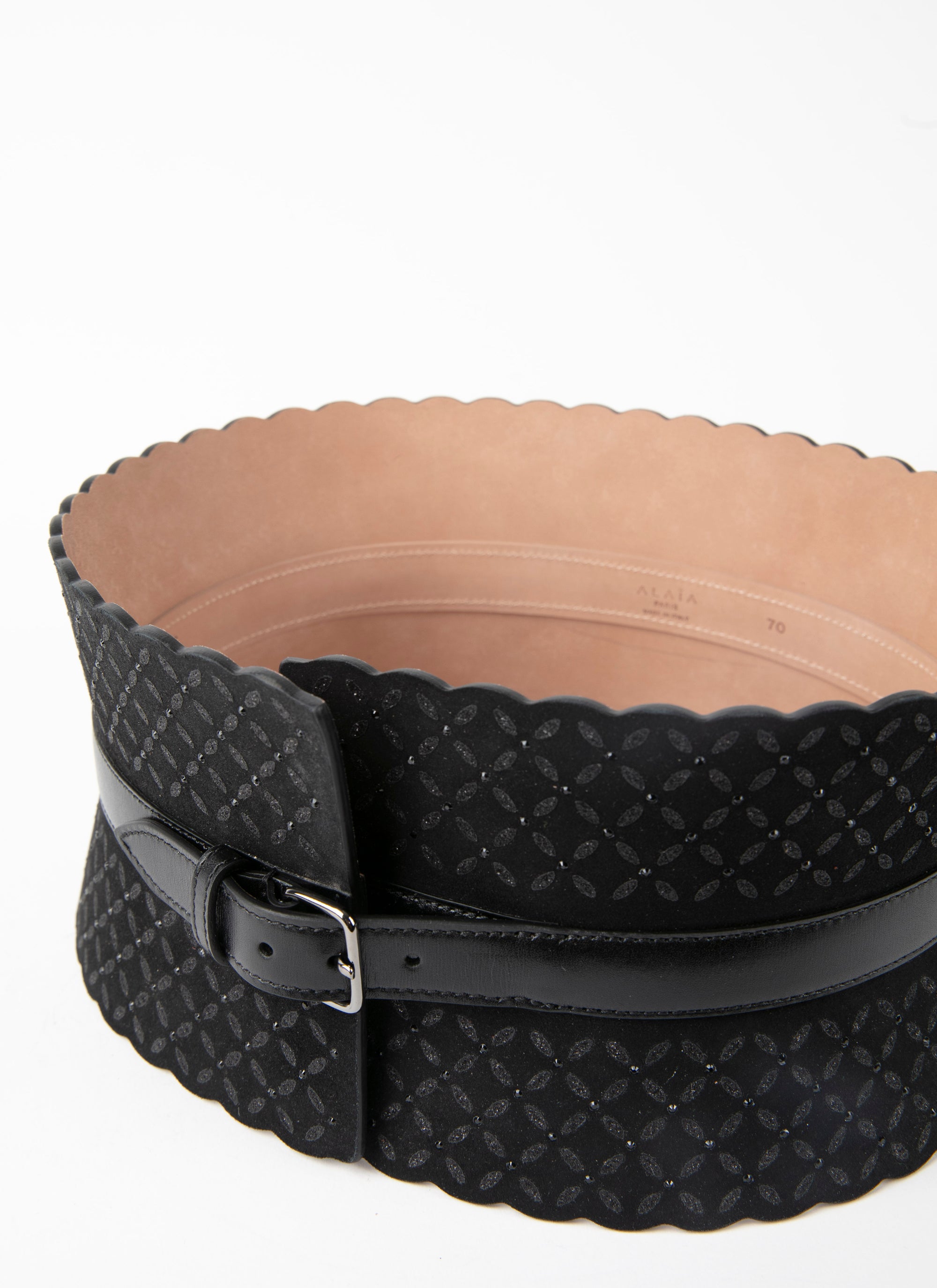 Small pattern corset belt in leather - Intense Black
