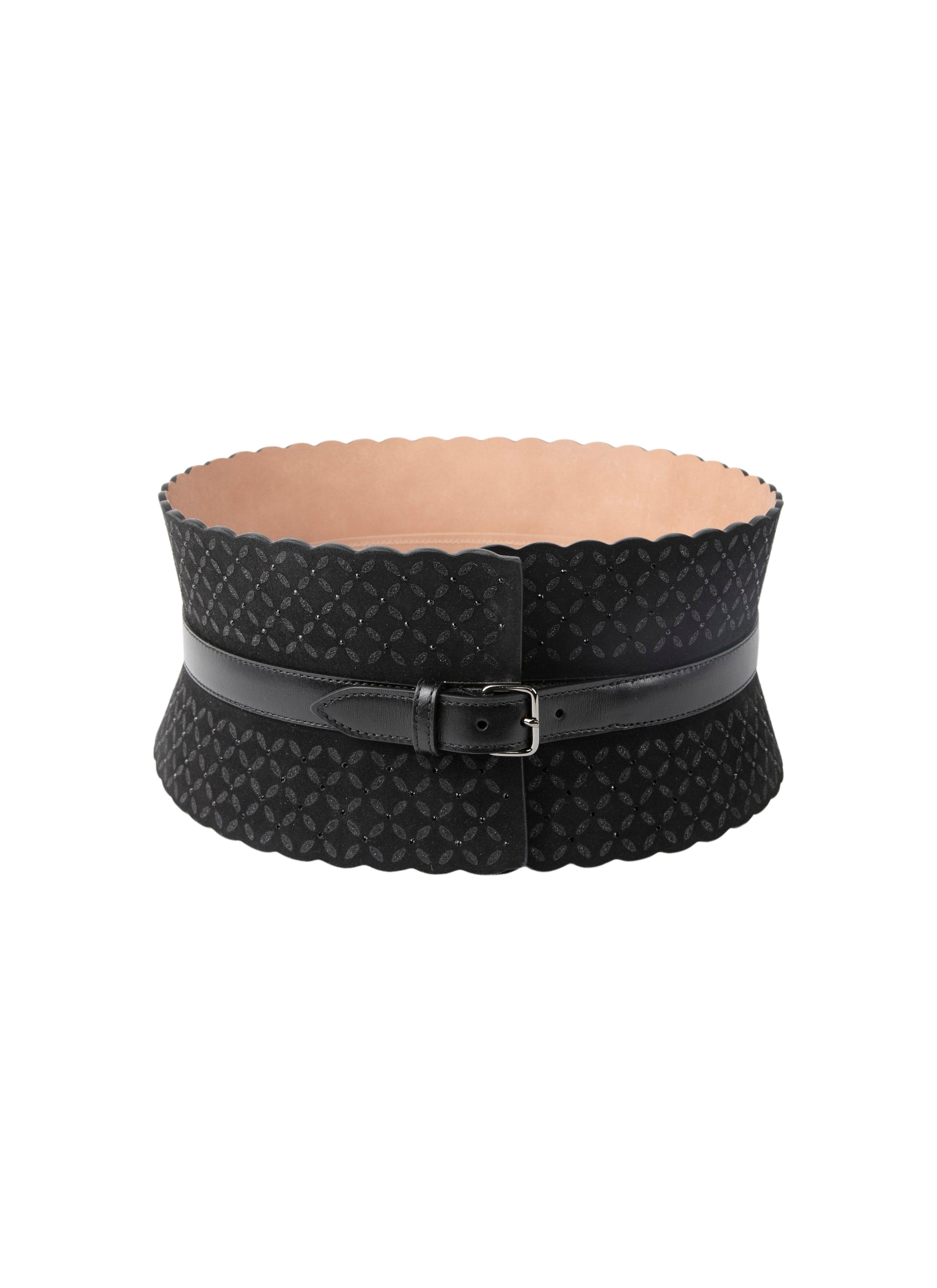 Small pattern corset belt in leather - Intense Black
