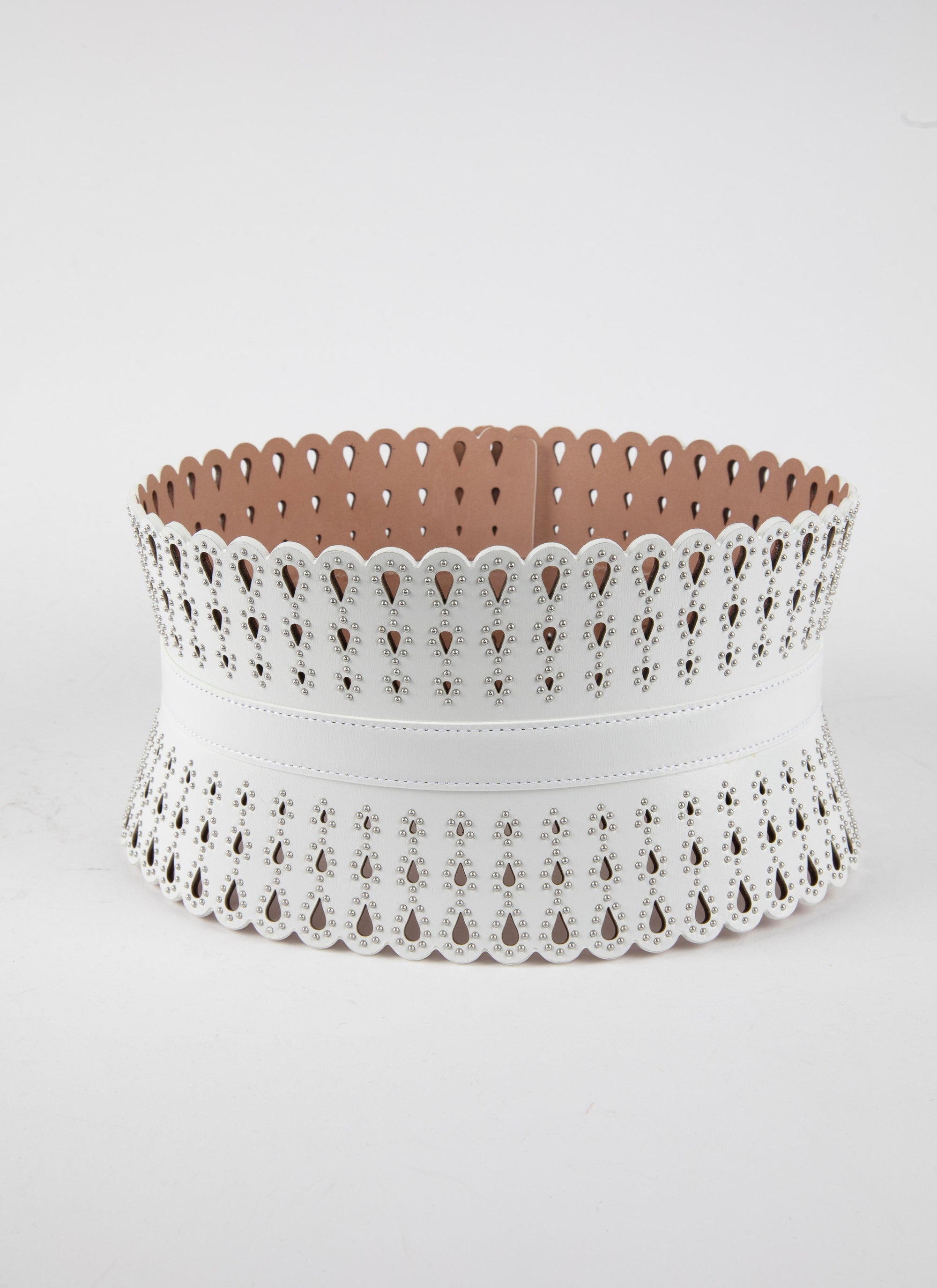 Small pattern corset belt in leather - Optic White