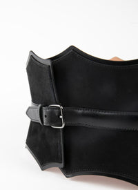 Small pattern corset belt in leather - Charcoal Black