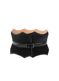 Small pattern corset belt in leather - Charcoal Black