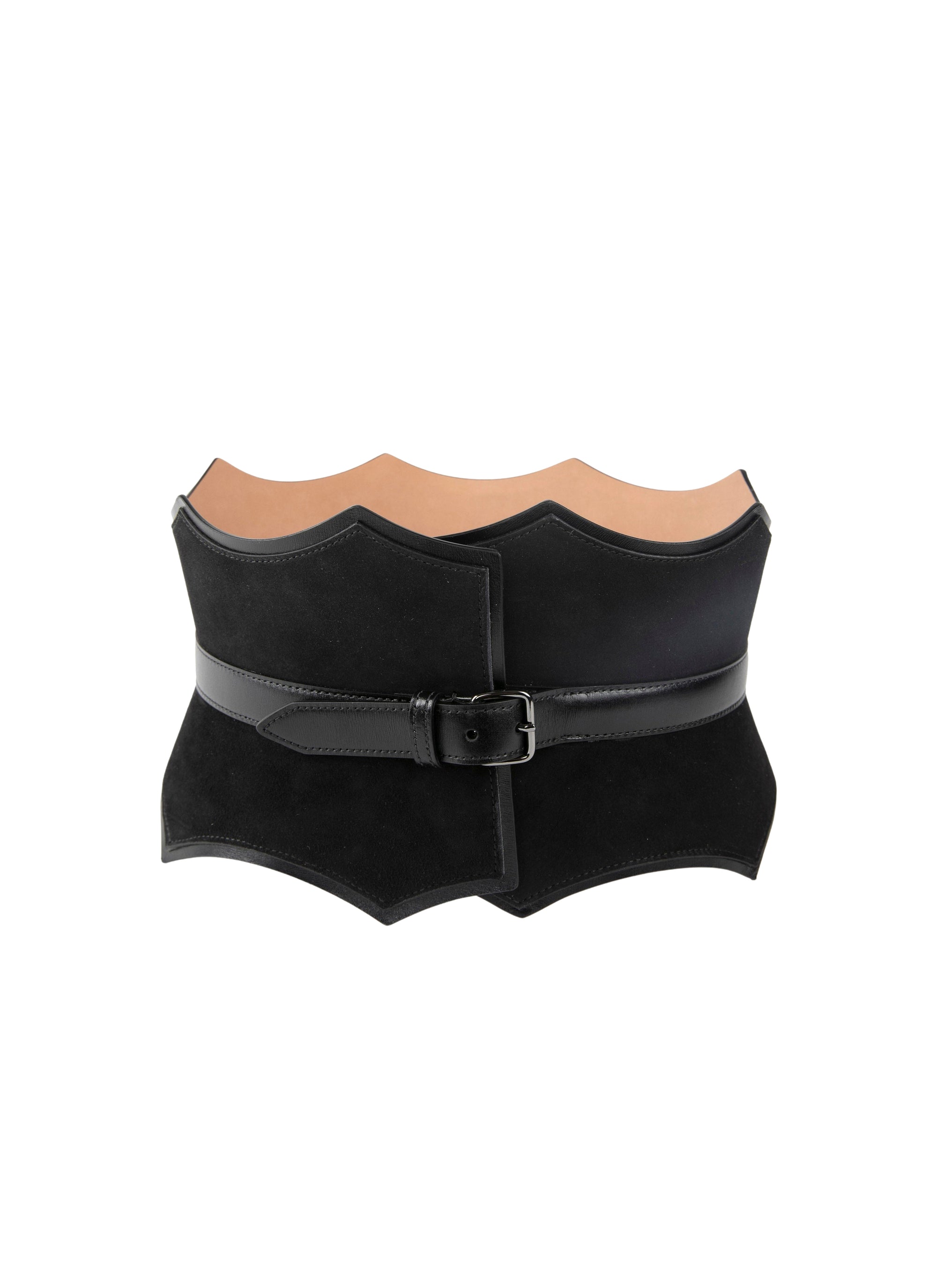 Small pattern corset belt in leather - Charcoal Black