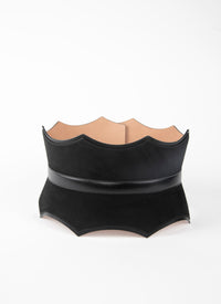Small pattern corset belt in leather - Charcoal Black