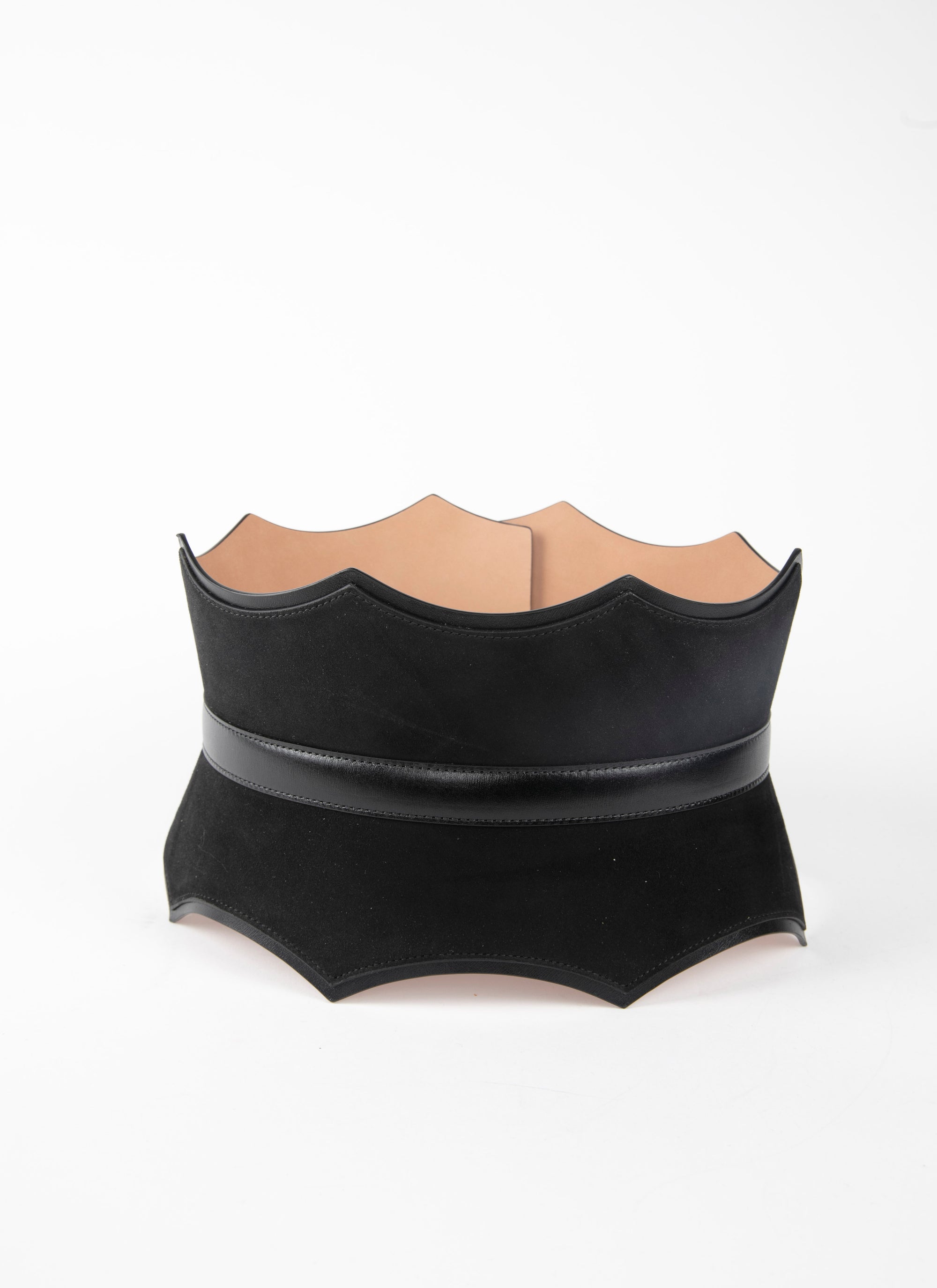 Small pattern corset belt in leather - Charcoal Black