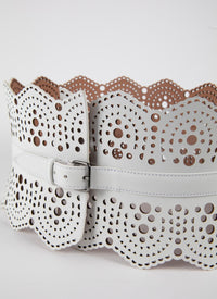 Small pattern corset belt in leather - Optic White