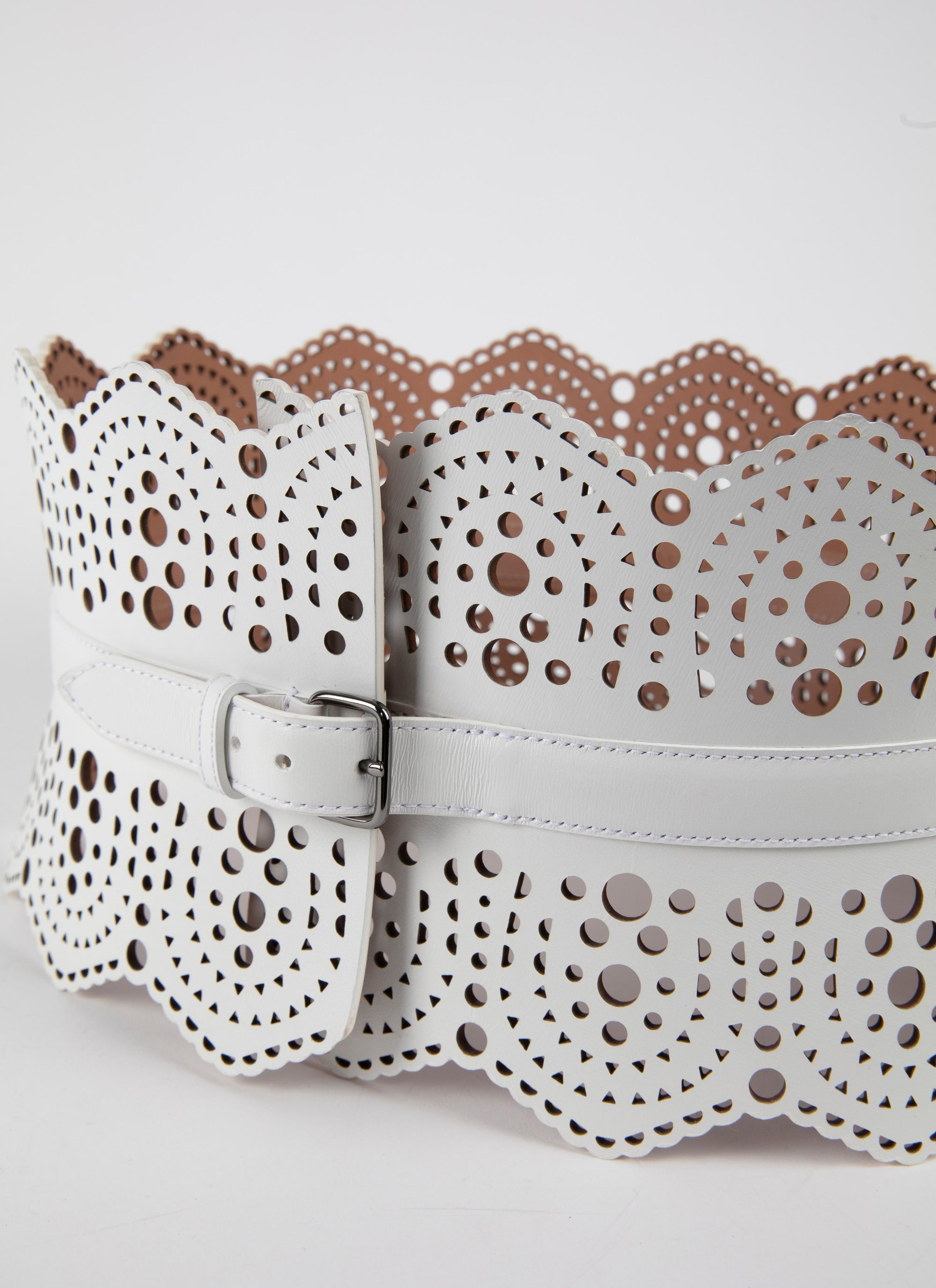 Small pattern corset belt in leather - Optic White
