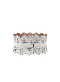 Small pattern corset belt in leather - Optic White