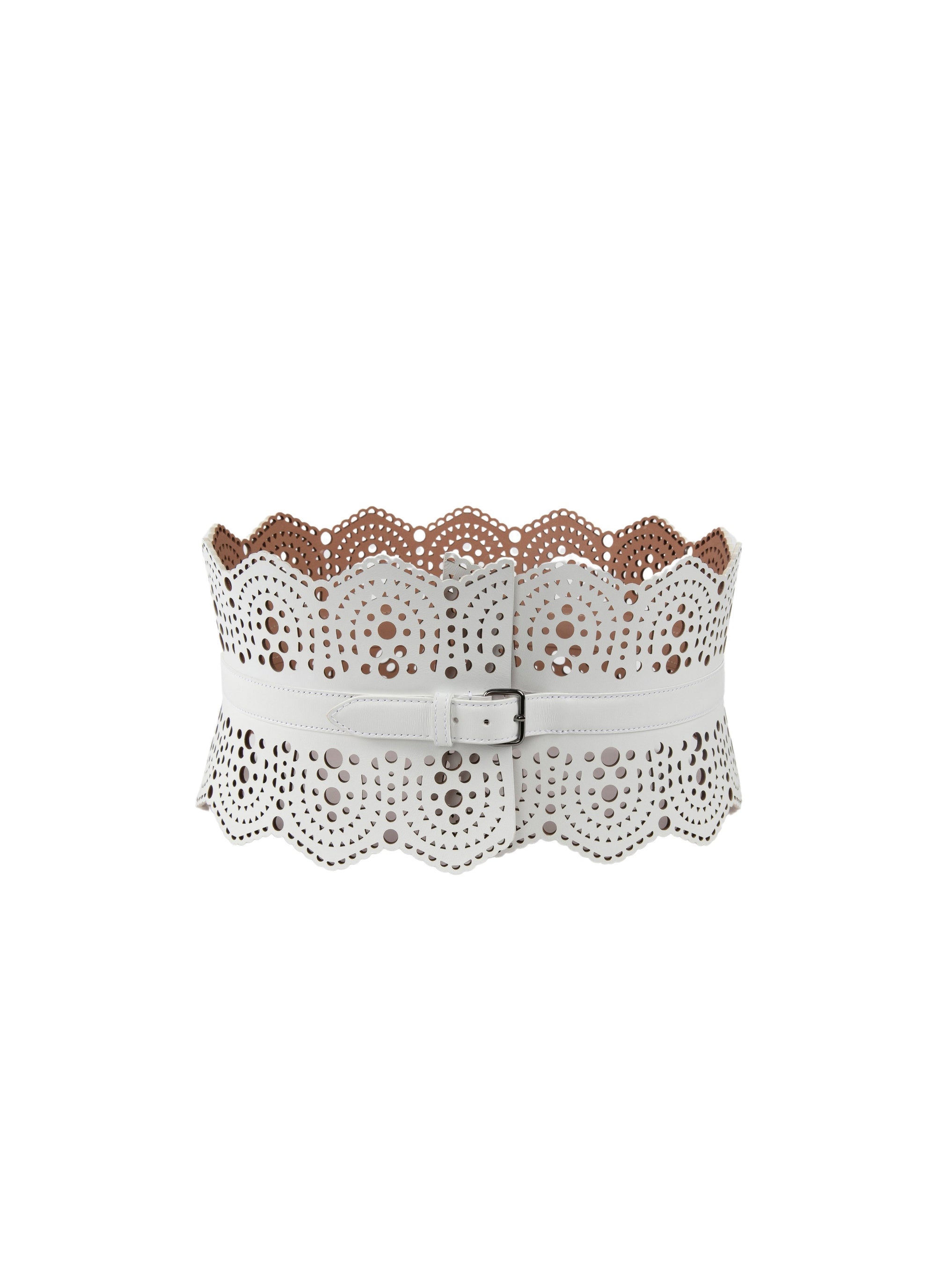 Small pattern corset belt in leather - Optic White