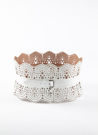 Small pattern corset belt in leather - Optic White