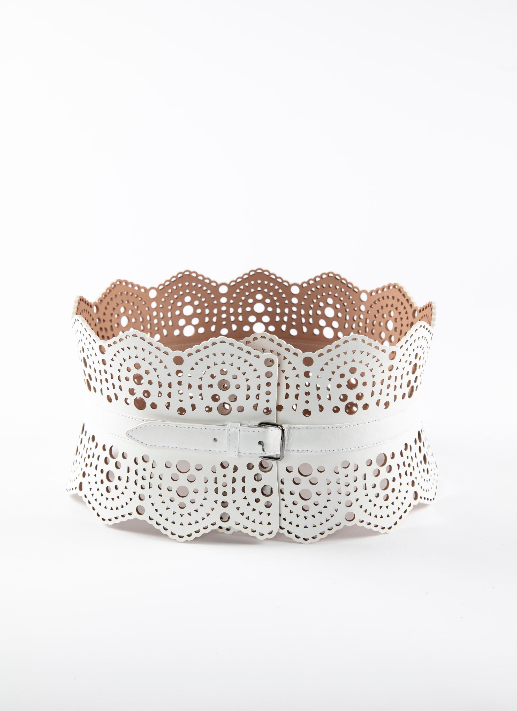 Small pattern corset belt in leather - Optic White