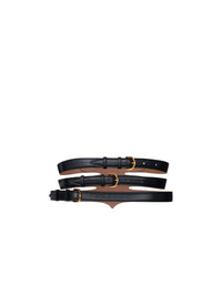 Multi Buckle Leather Belt - Black