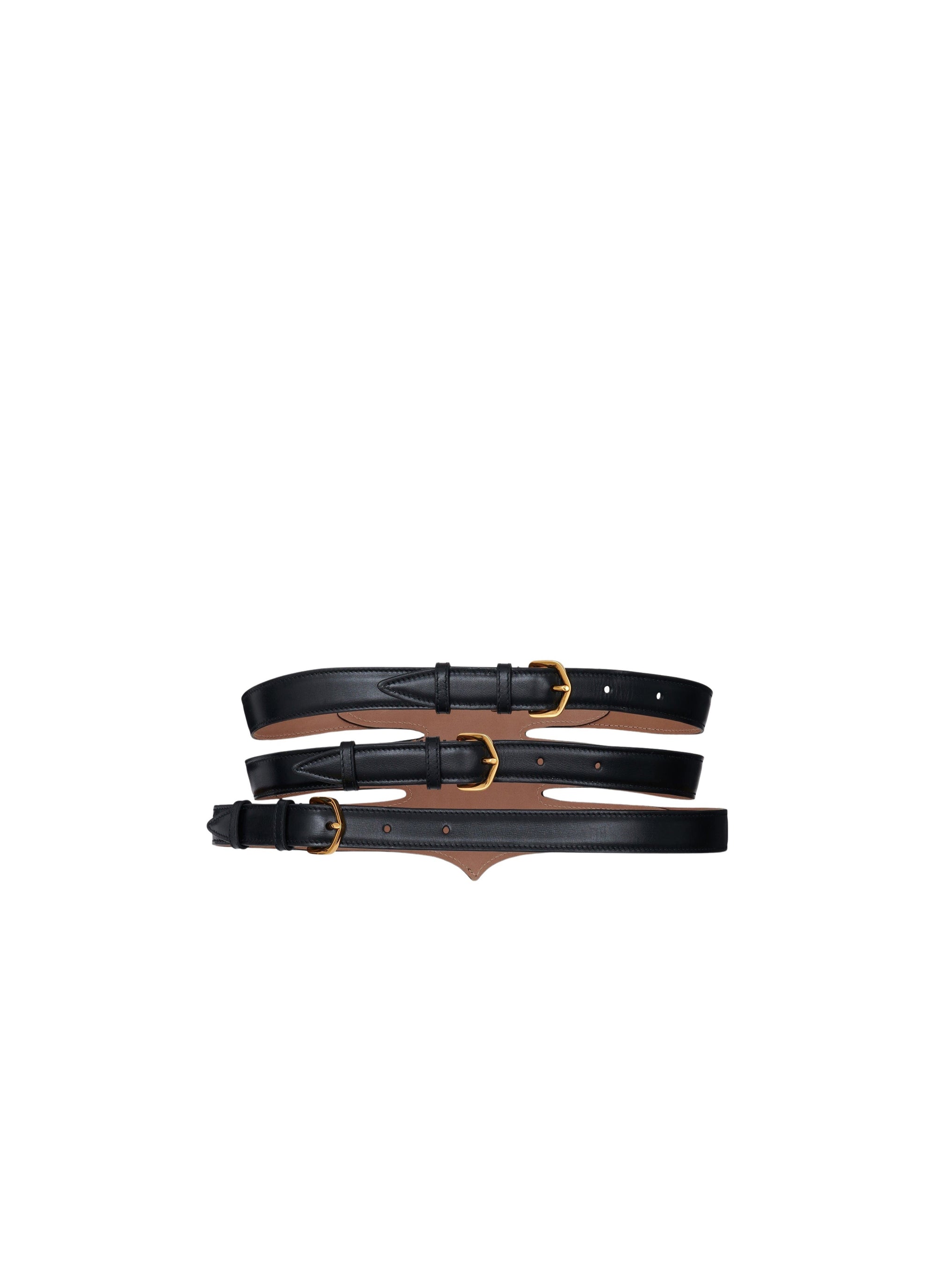 Multi Buckle Leather Belt - Black