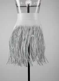 Long fringed corset belt in leather - Optic White