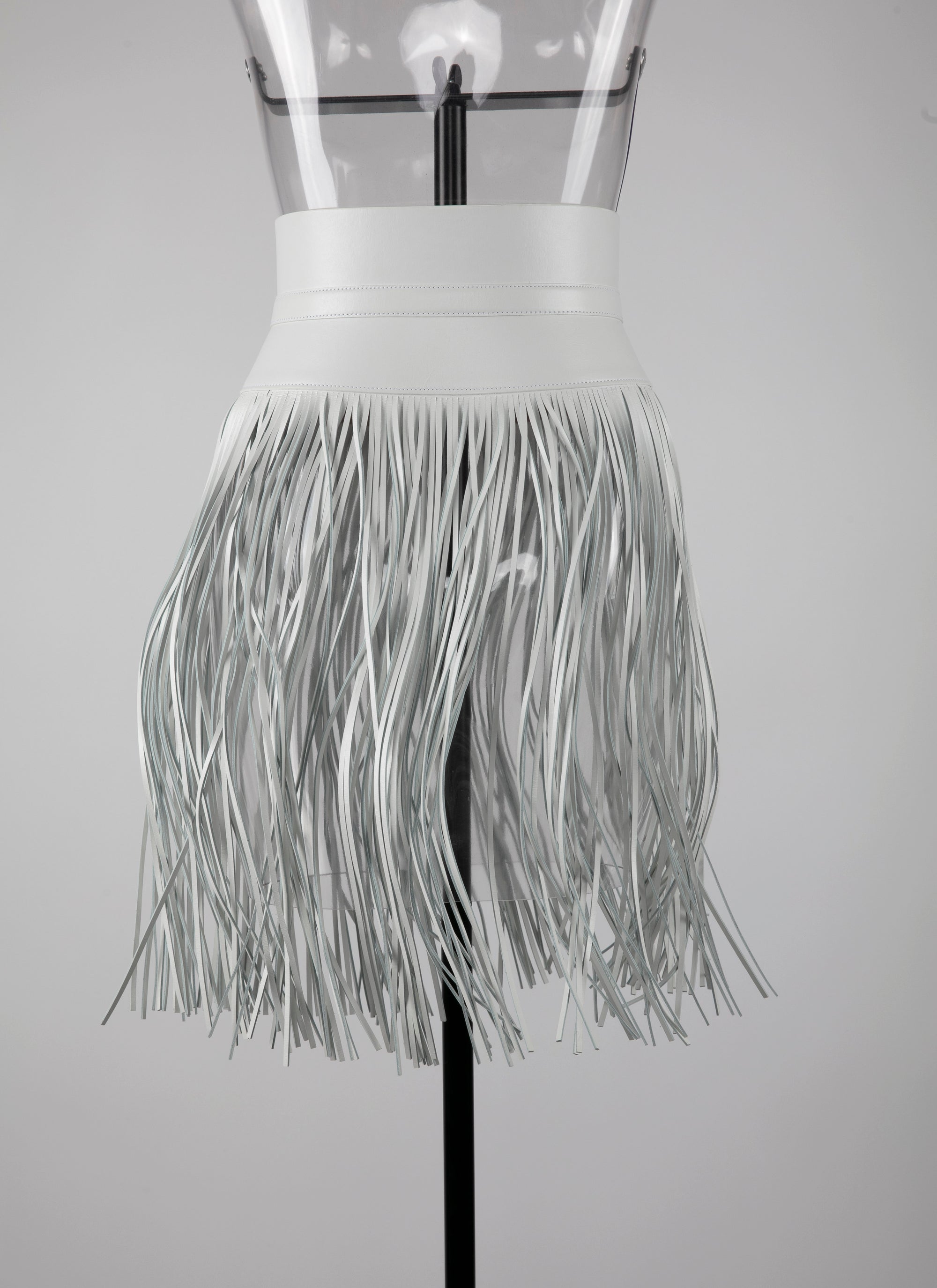 Long fringed corset belt in leather - Optic White