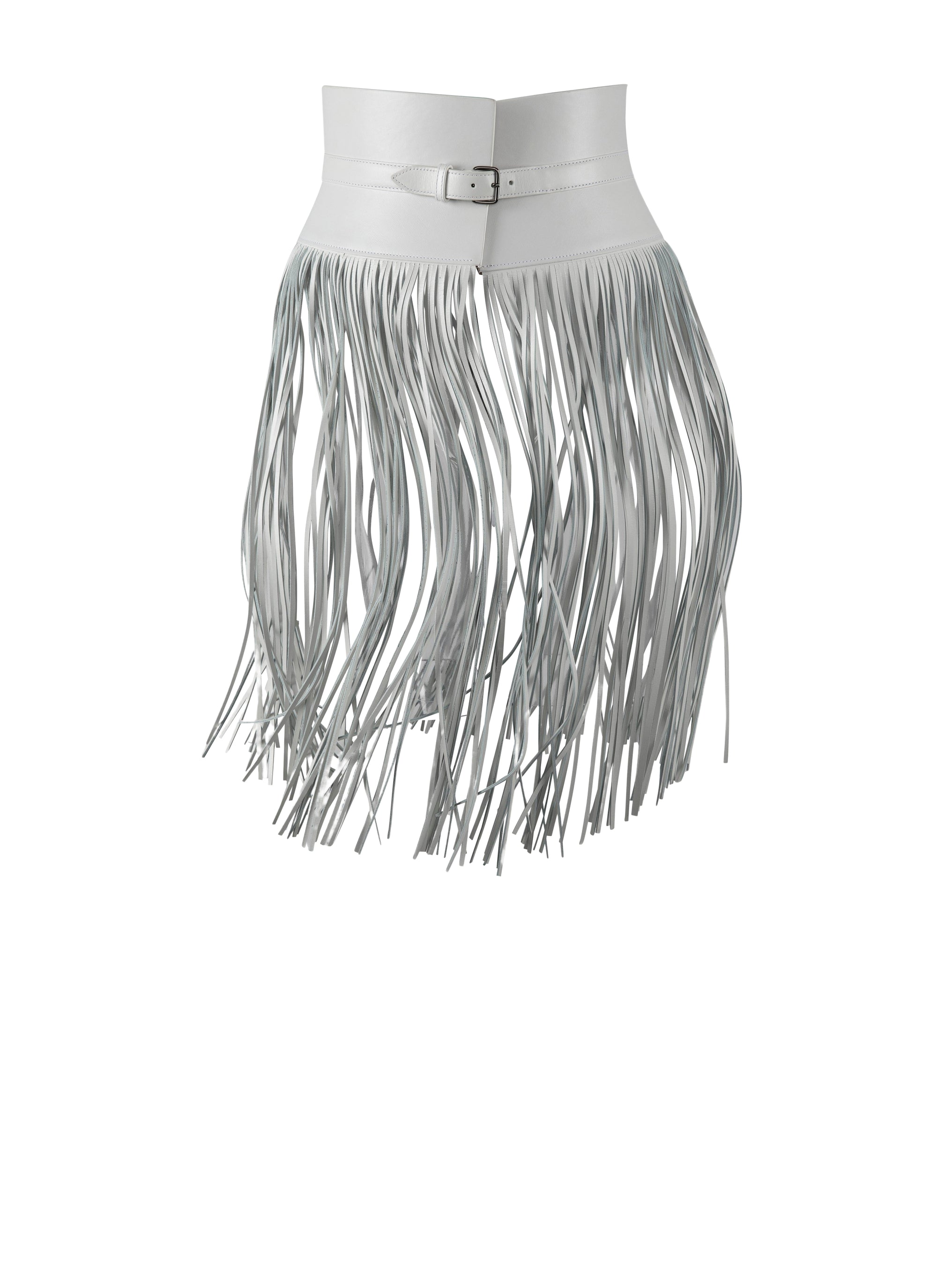 Long fringed corset belt in leather - Optic White