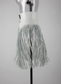 Long fringed corset belt in leather - Optic White