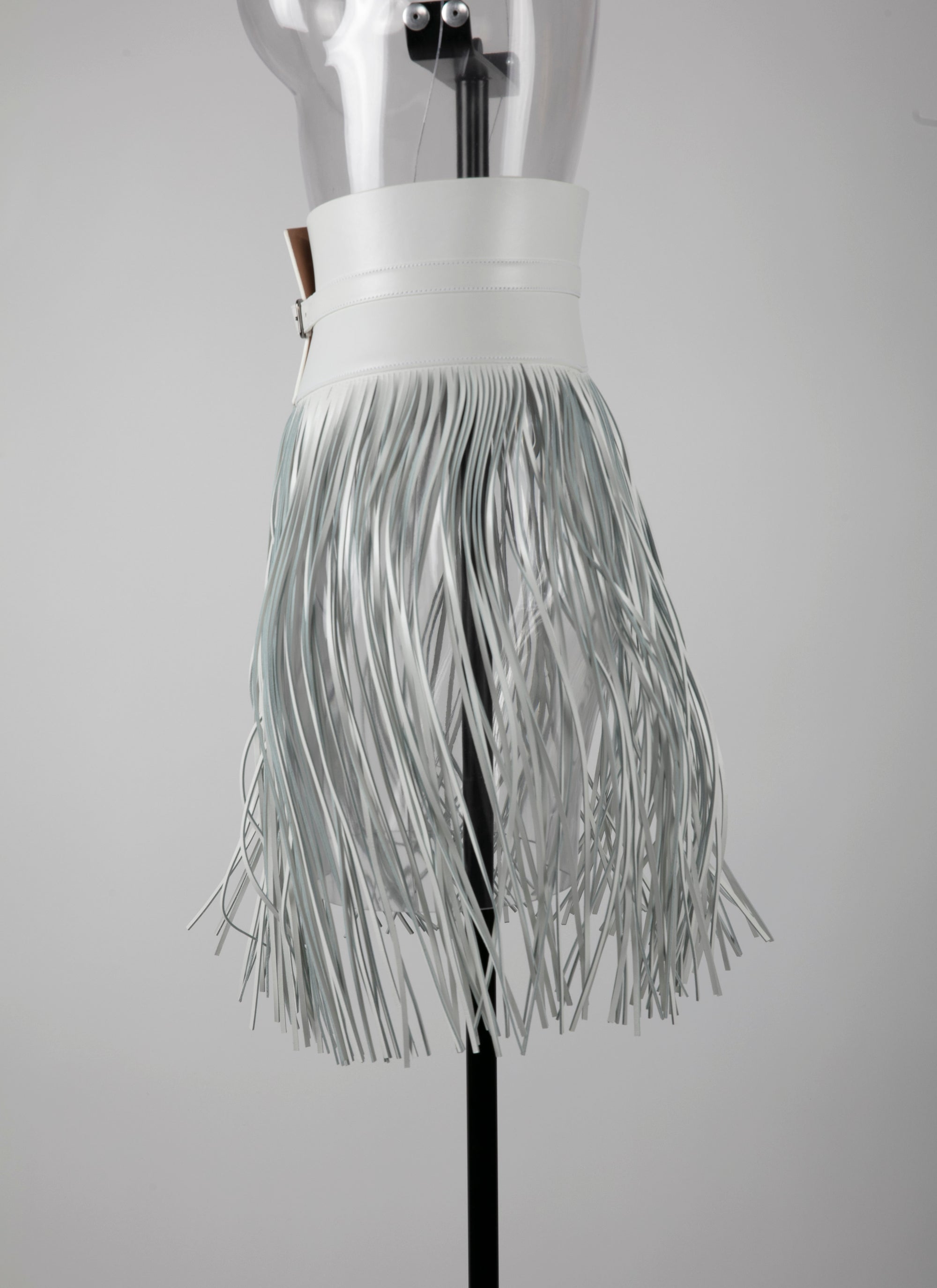 Long fringed corset belt in leather - Optic White