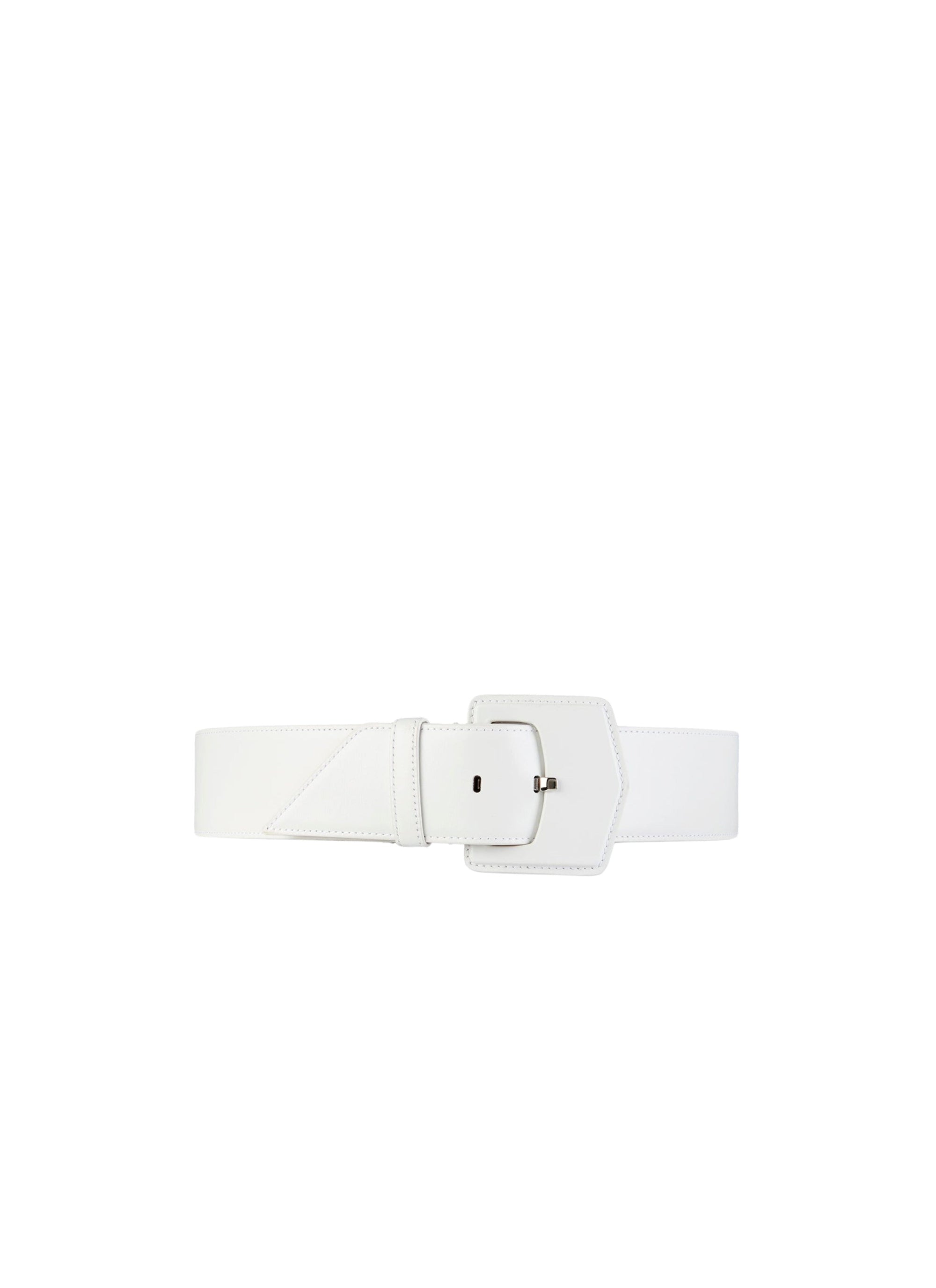 Oversized Geometric Buckle Leather Belt - Optic White