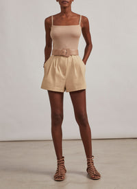 Oversized geometric buckle belt in leather - Aloe