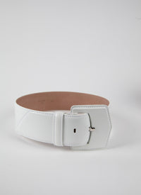 Oversized geometric buckle belt in leather - Optic White