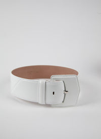 Oversized Geometric Buckle Leather Belt - Optic White