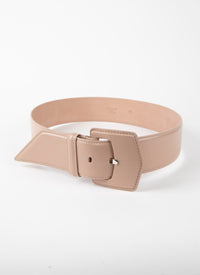 Oversized geometric buckle belt in leather - Sand