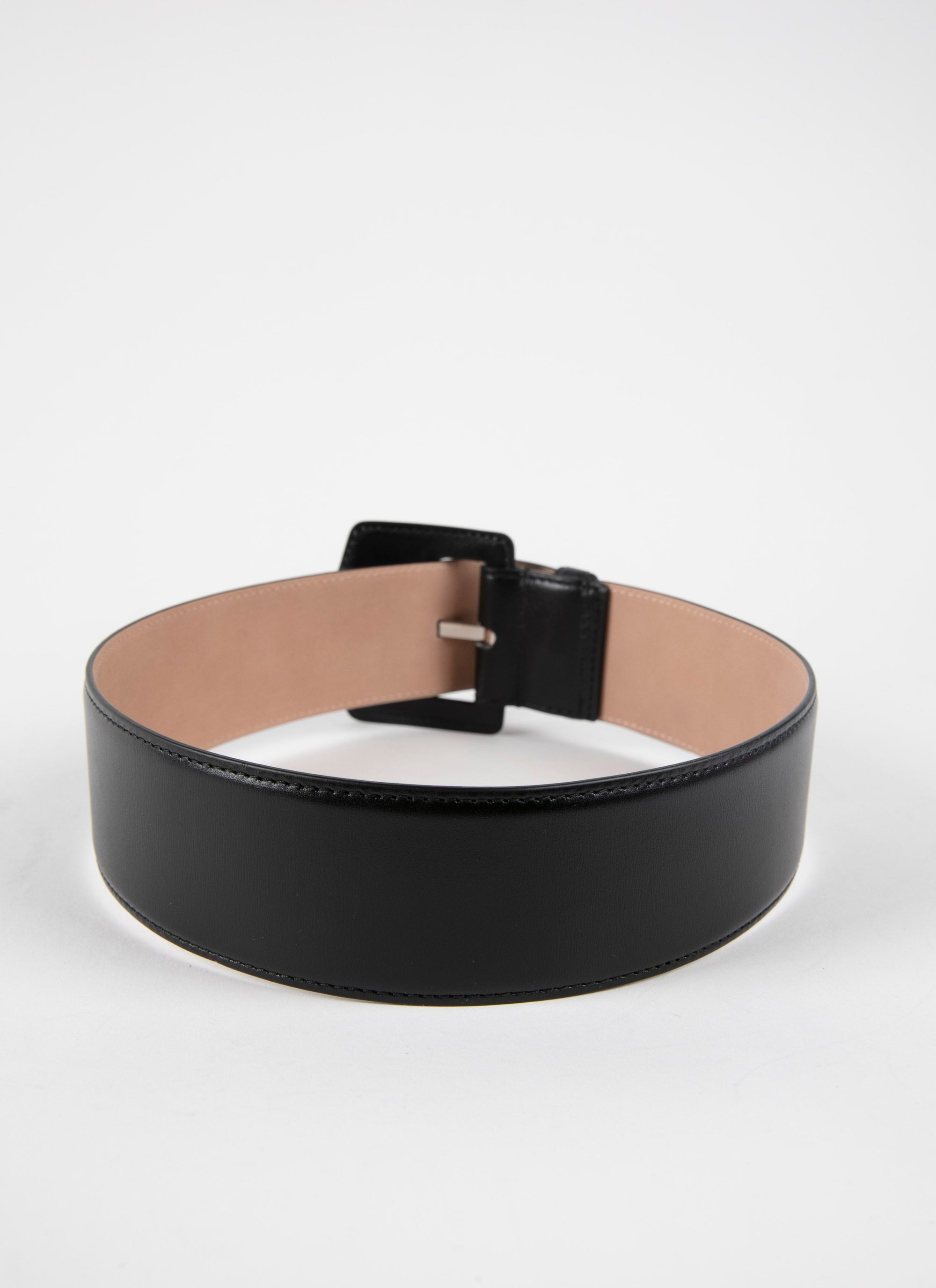Oversized Geometric Buckle Leather Belt - Black