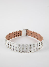 Flat studded belt in leather - Optic White