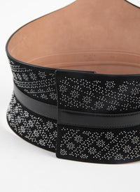 Studded pattern corset belt in leather - Black intense