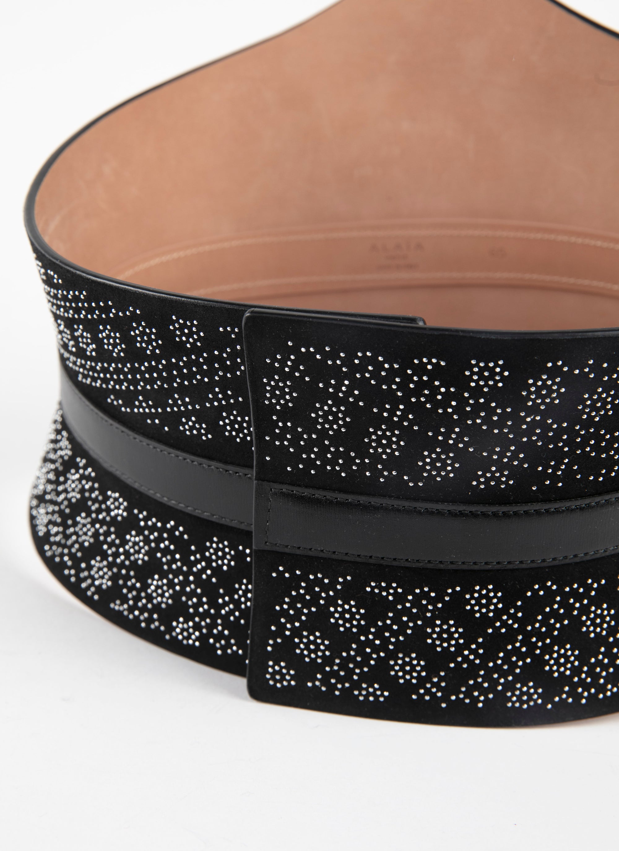 Studded pattern corset belt in leather - Black intense