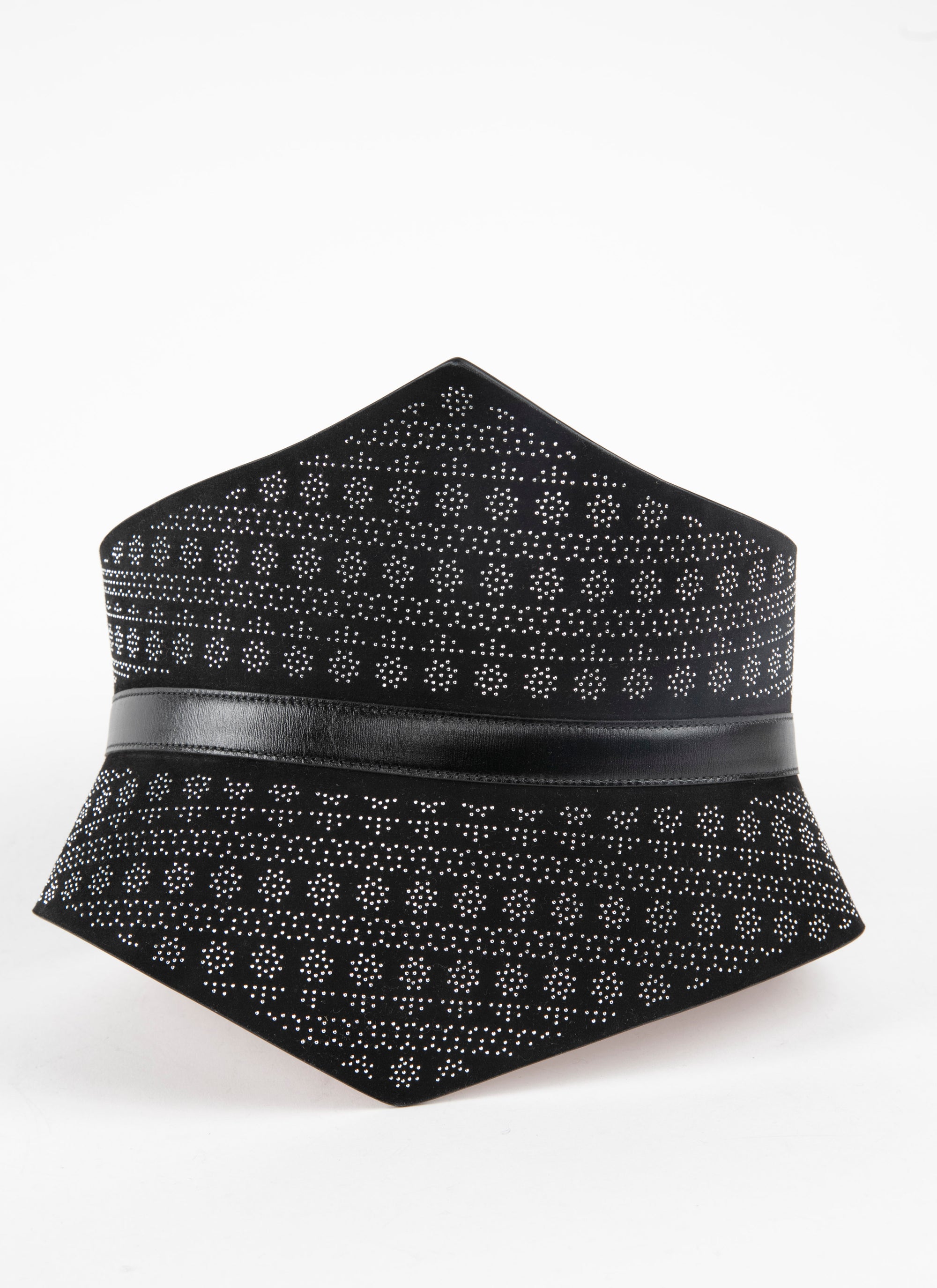 Studded pattern corset belt in leather - Black intense