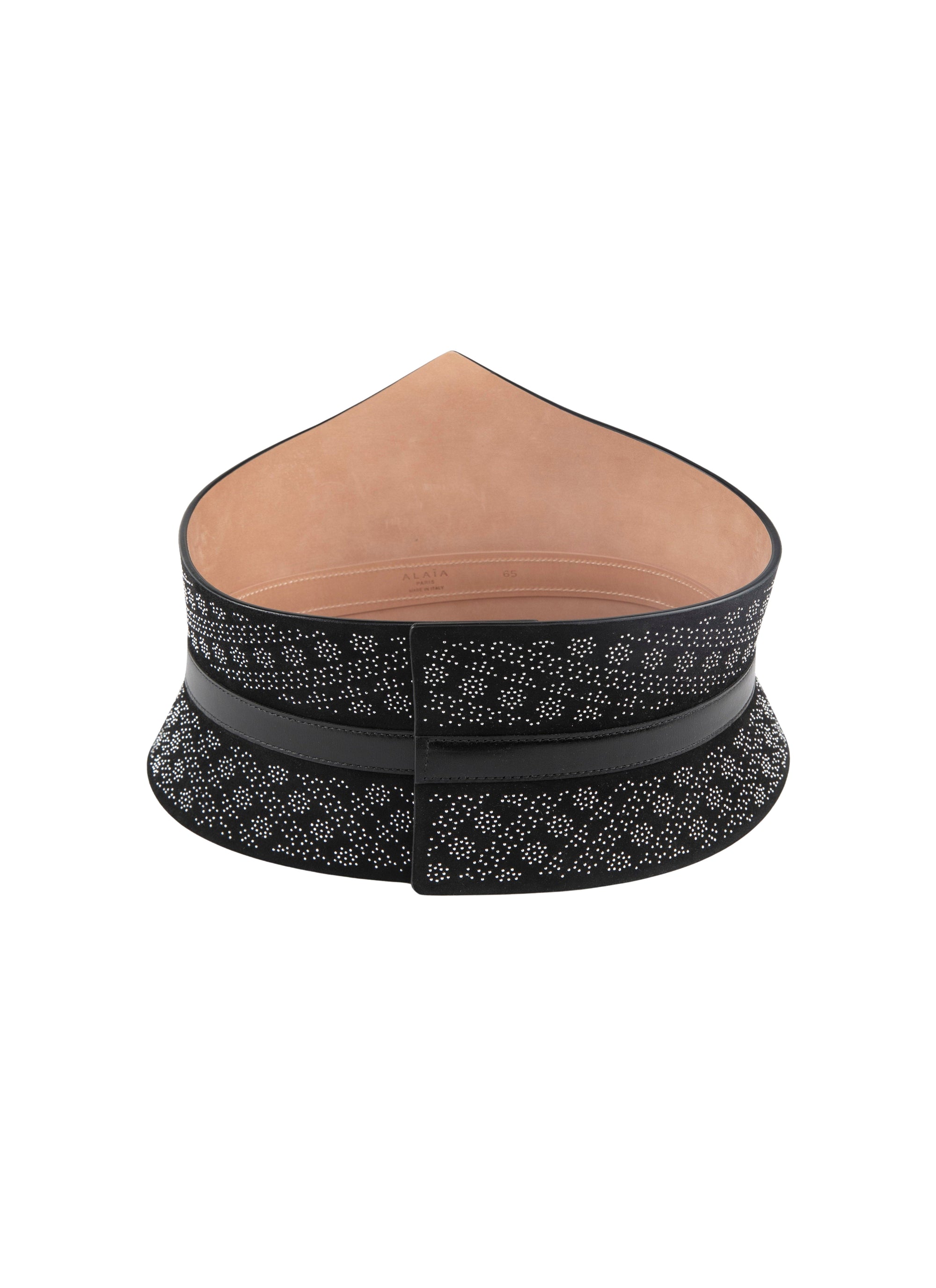 Studded pattern corset belt in leather - Black intense